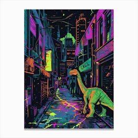 Cyberpunk Neon Dinosaur Street 1 Canvas Print