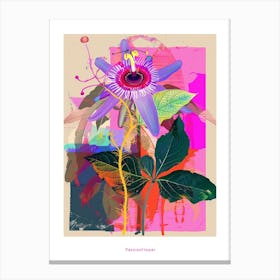 Passionflower 4 Neon Flower Collage Poster Canvas Print