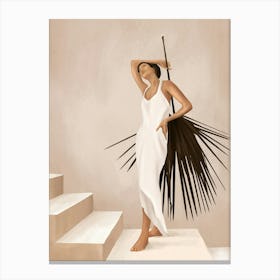 Minimal Woman with a Palm Leaf Canvas Print