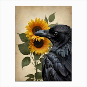 Crow With Sunflowers 3 Canvas Print