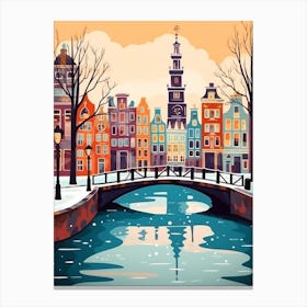 Vintage Winter Travel Illustration Amsterdam Netherlands 4 Canvas Print