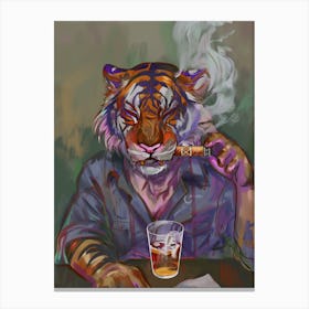 Animal Party: Crumpled Cute Critters with Cocktails and Cigars Tiger Smoking Cigar Canvas Print