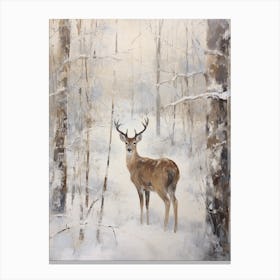 Vintage Winter Animal Painting Deer 4 Canvas Print