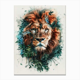 Double Exposure Realistic Lion With Jungle 21 Canvas Print