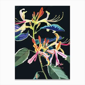 Neon Flowers On Black Honeysuckle 3 Canvas Print