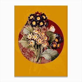 Vintage Botanical Antique Flower on Circle Red on Yellow n.0212 Canvas Print