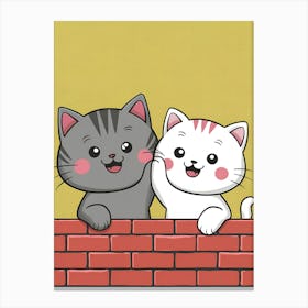 Two Cats On A Brick Wall Canvas Print