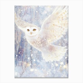 Snowy Flying Owl with Spread Wings. Watercolor Canvas Print