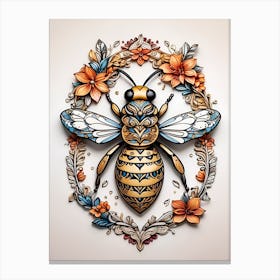Bee With Flowers Canvas Print