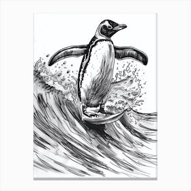 King Penguin Surfing Waves 2 Canvas Print