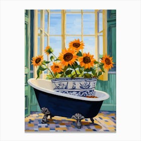 A Bathtube Full Of Sunflower In A Bathroom 4 Canvas Print