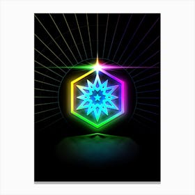 Neon Geometric Glyph in Candy Blue and Pink with Rainbow Sparkle on Black n.0172 Canvas Print