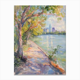 Lady Bird Lake And The Boardwalk Austin Texas Oil Painting 3 Canvas Print