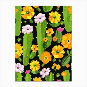 Seamless Pattern With Cactus And Flowers Canvas Print