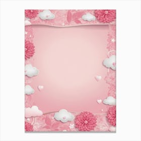 Pink Frame With Flowers And Clouds Canvas Print