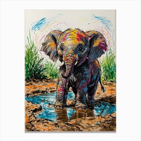 Baby Elephant In The Puddle Canvas Print