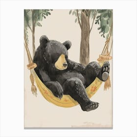 American Black Bear Napping In A Hammock Storybook Illustration 4 Canvas Print