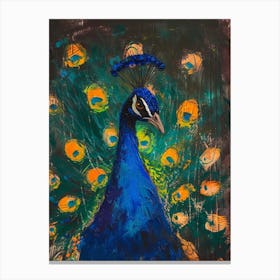 Peacock At Night Textured Painting 3 Canvas Print