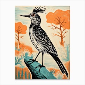 Vintage Bird Linocut Roadrunner 4 Canvas Print
