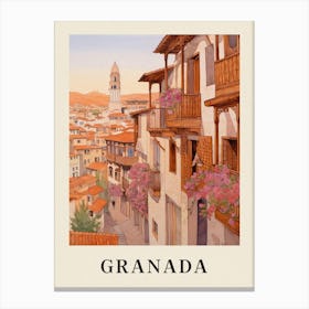 Granada Spain 5 Vintage Pink Travel Illustration Poster Canvas Print