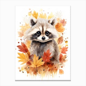 A Raccoon Watercolour In Autumn Colours 3 Canvas Print