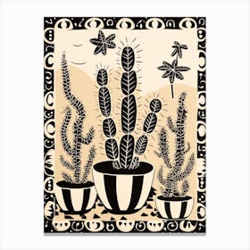 B&W Plant Illustration Pencil Cactus 4 Canvas Print
