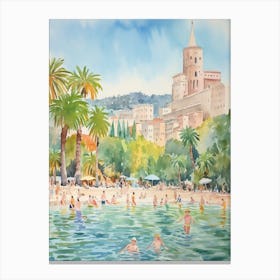 Swimming In Split Croatia Watercolour Canvas Print