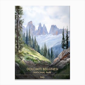 Dolomiti Bellunesi National Park Italy Watercolour 1 Canvas Print