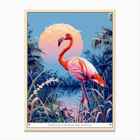 Greater Flamingo Everglades National Park Florida Tropical Illustration 4 Poster Canvas Print