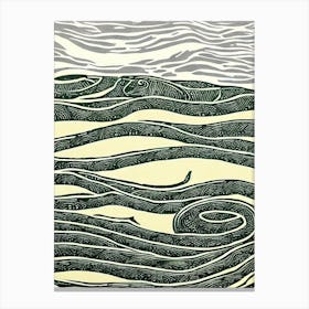 Olive Sea Snake II Linocut Canvas Print