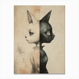 Twin Cats Split Screen Dark Goth Fantasy Drawing Canvas Print