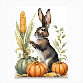 Painting Of A Cute Bunny With A Pumpkins (1) Canvas Print