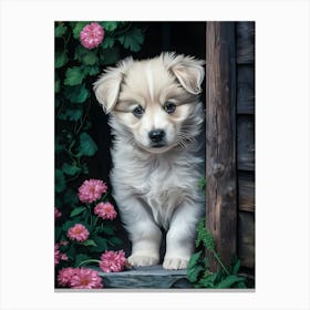 Puppy In The Garden 1 Canvas Print