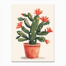 Christmas Cactus Plant Minimalist Illustration 6 Canvas Print
