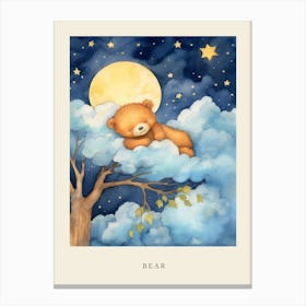 Baby Bear Cub 3 Sleeping In The Clouds Nursery Poster Canvas Print