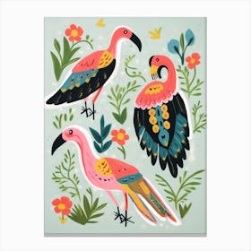 Folk Style Bird Painting Flamingo 3 Canvas Print