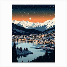 Winter Travel Night Illustration Queenstown New Zealand 2 Canvas Print