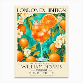 Aperol Spritz cocktail print William Morris style maximalist floral art, summer inspired drink wall art vintage botanical still life eclectic decor for bar cart, living room, kitchen, dining room 21 Canvas Print