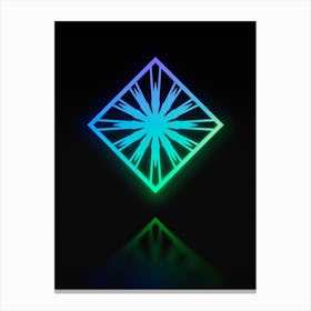 Neon Blue and Green Abstract Geometric Glyph on Black n.0278 Canvas Print