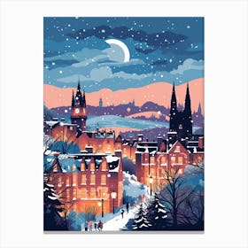 Winter Travel Night Illustration Edinburgh Scotland 4 Canvas Print