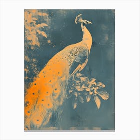 Vintage Photo Style Orange Peacock On A Branch Canvas Print