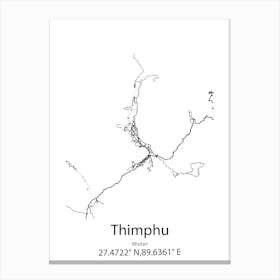 Thimphu,Bhutan Minimalist Map Canvas Print