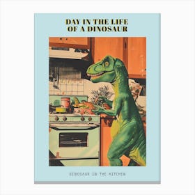 Dinosaur In The Kitchen Retro Abstract Collage 2 Poster Canvas Print