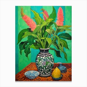 Flowers In A Vase Still Life Painting Celosia 1 Canvas Print