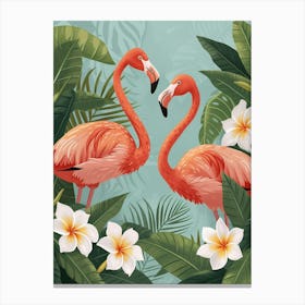 Lesser Flamingo And Plumeria Minimalist Illustration 3 Canvas Print