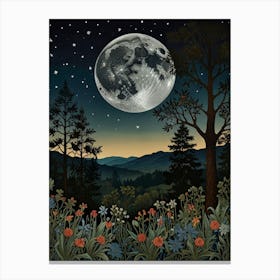 Moonlight In The Woods Style William Morris 1 Art Print 6 Canvas Print