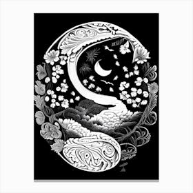 Black And White Abstacr Yin and Yang Linocut Canvas Print