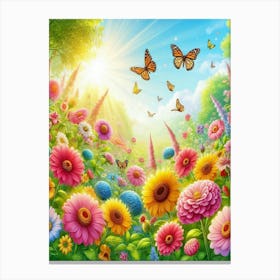 Colorful Flowers And Butterflies 2 Canvas Print