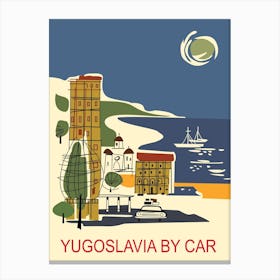 Yugoslavia By Car, Vintage Travel Poster Canvas Print