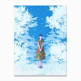 Autumn girl In The Snow Canvas Print